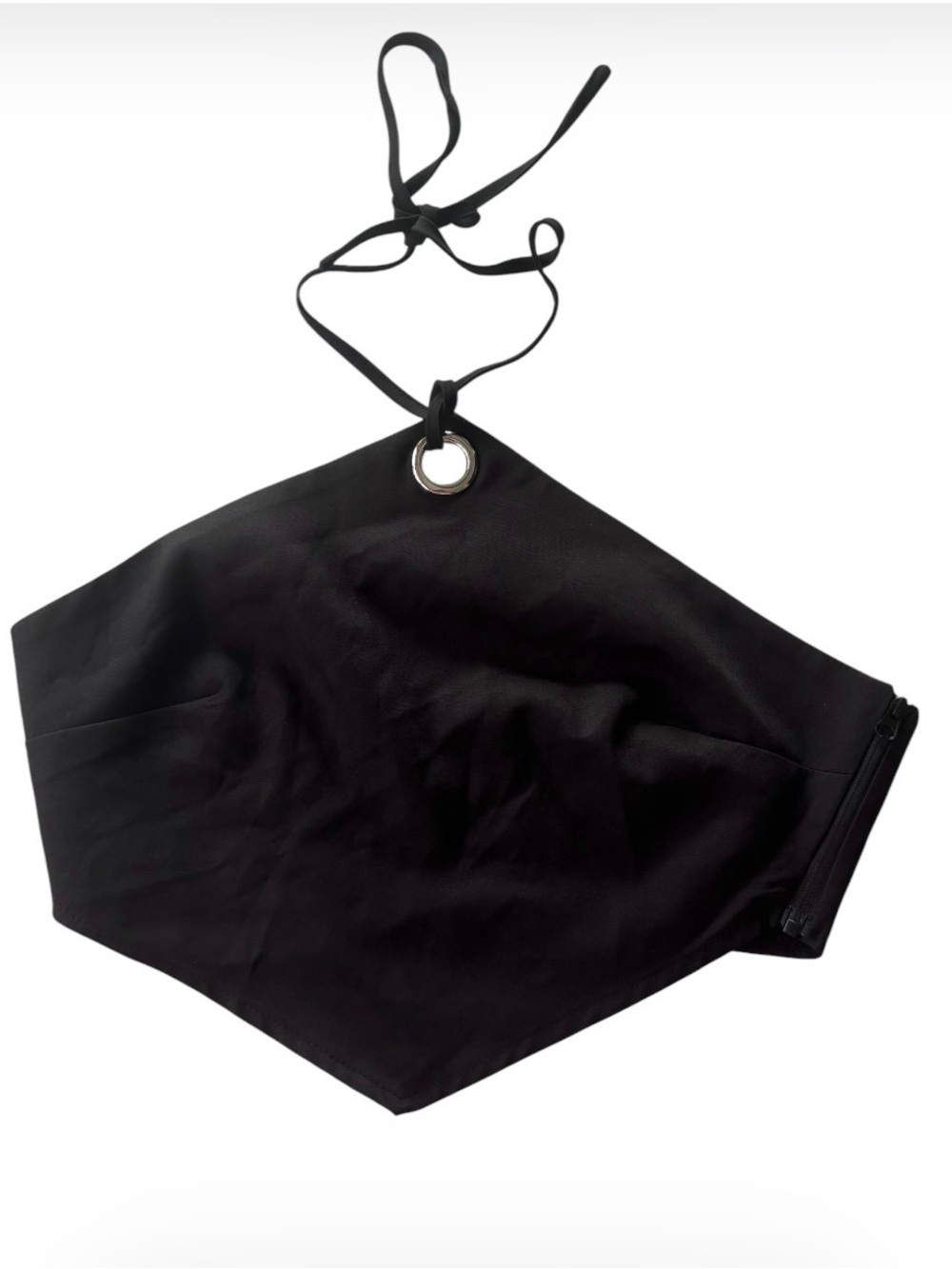 Misguided Petite halter crop top featuring silver ring and a side zipper closure